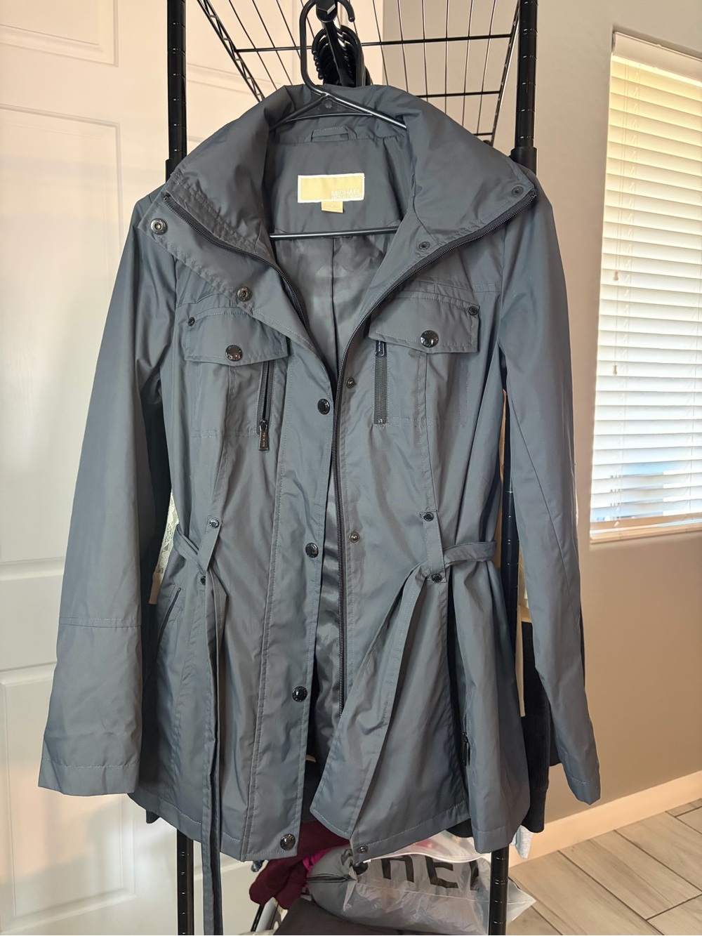 Michael Kors Gray Hooded Trench Jacket